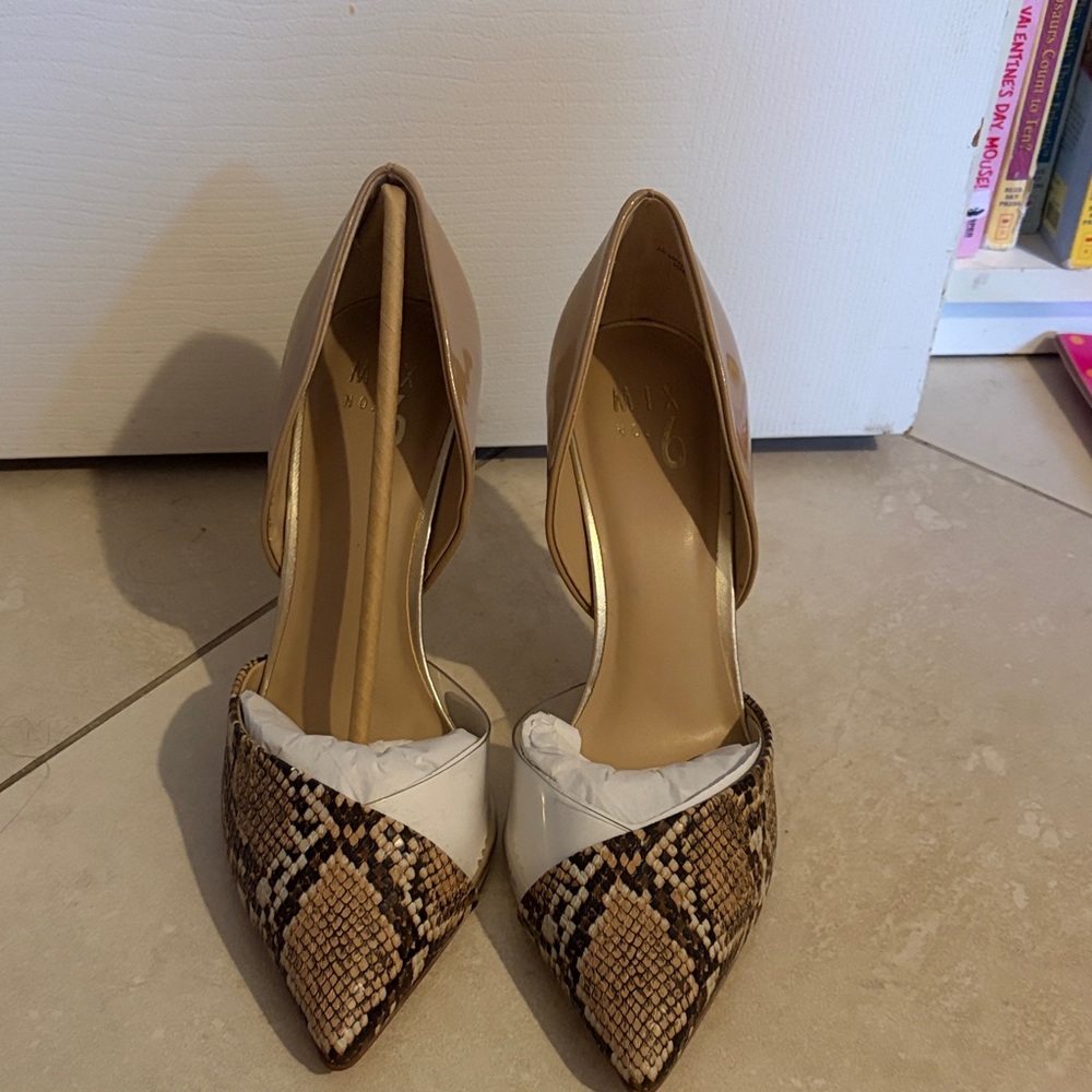 Mix No. 6 Elegant Tan and Snake Print Women's Heels - Picture 2 of 8